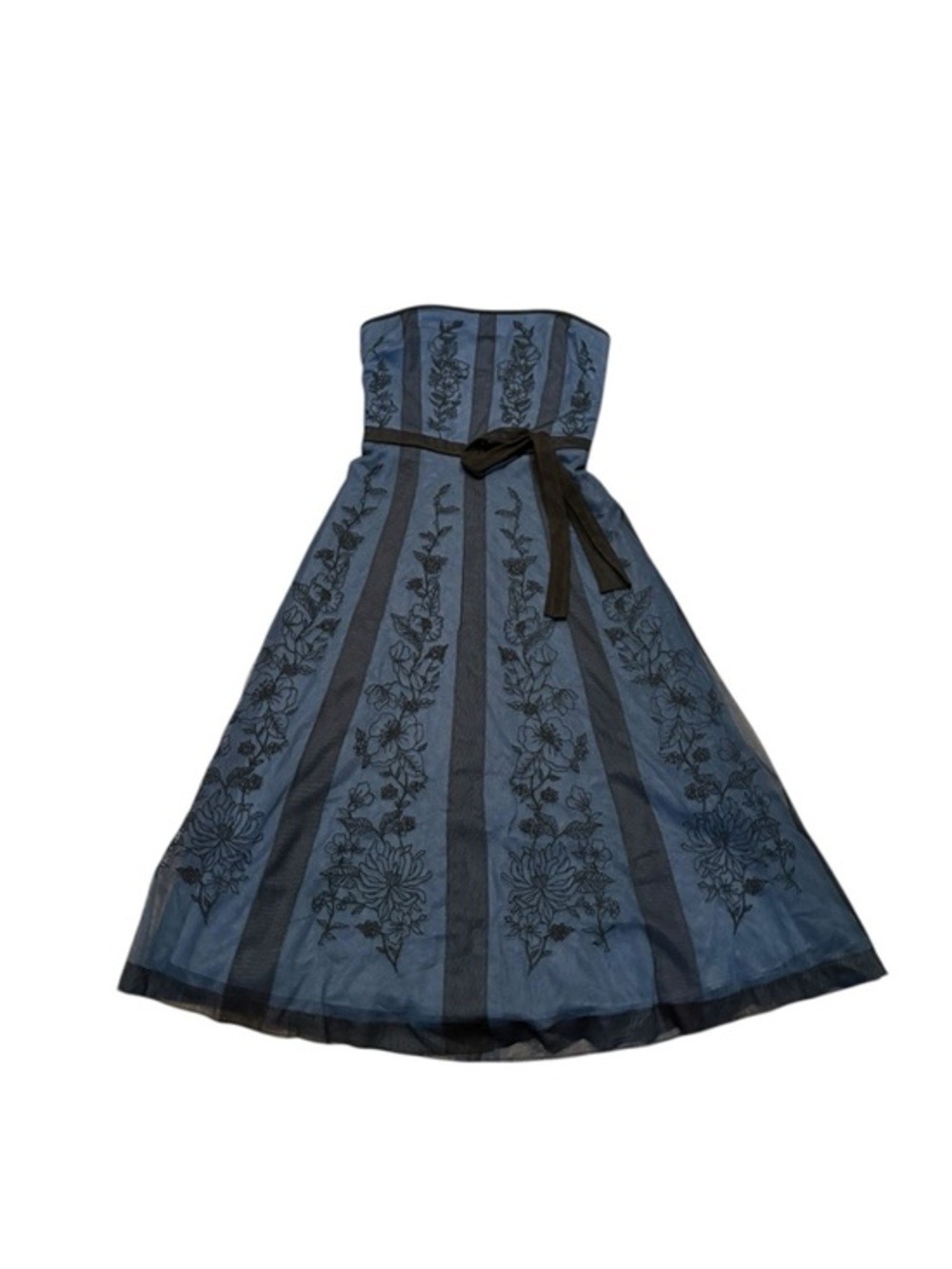 Bcbgmaxazria tulle lace steel blue black evening gown new nwt